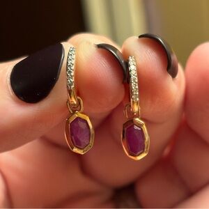 Kendra Scott Mila 14k RG Diamond Hoops with Ruby Charms